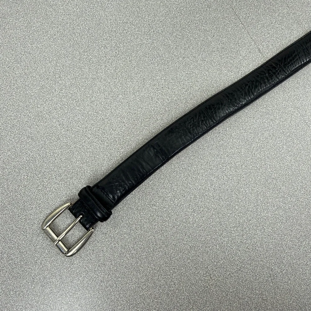 Polo Ralph Lauren Belt Mens 38 Black Leather Silver Buckle Classic Casual Dress